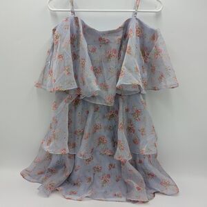Abercrombie & Fitch Floral Tiered Ruffle Mini Dress Chiffon Large Tall LT Lilac